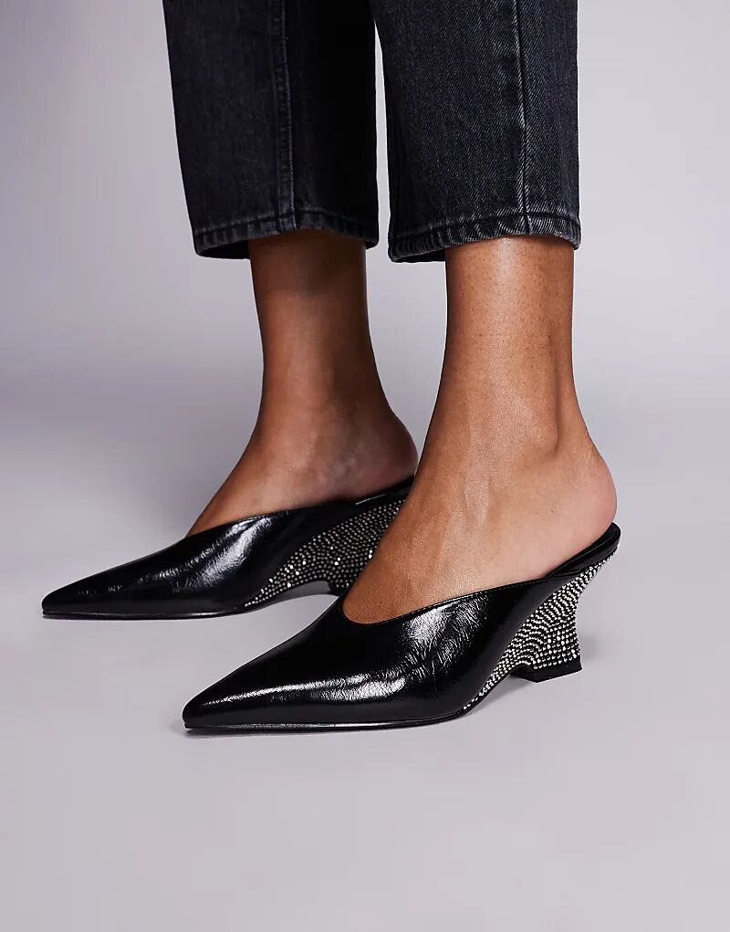 Мюли ASOS DESIGN Spark на танкетке средней высоты со стразами на каблуке, черные