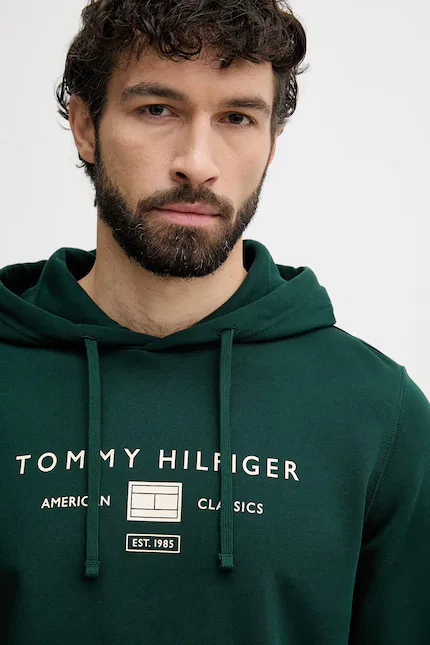 Худи мужское с капюшоном зеленое, Tommy Hilfiger — фото 4