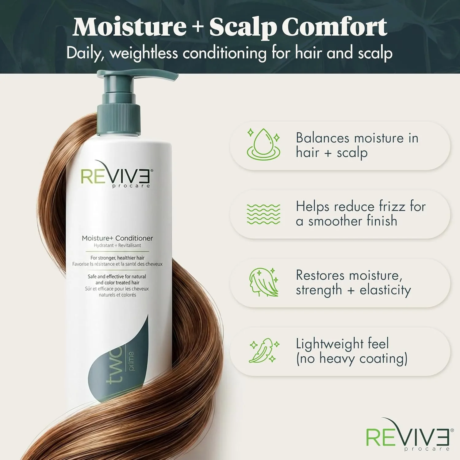 Reviv3 Procare Prime Moisture & Conditioner - кондиционер для окрашенных волос и здоровой кожи головы, уменьшает ломкость и пушистость, 720 мл 751 мл (.), Olive — фото 2
