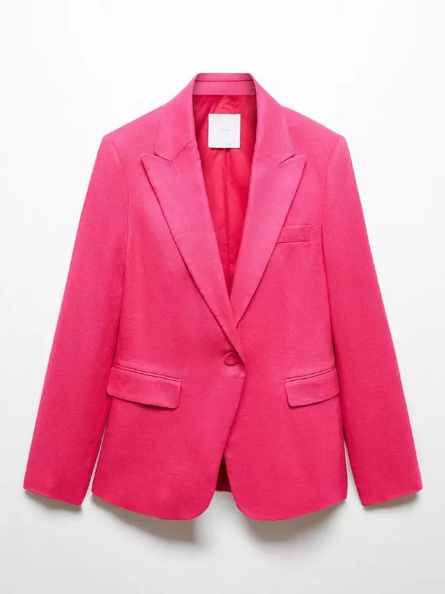 

Блейзер Mango Boreli Linen, цвет bright/pink