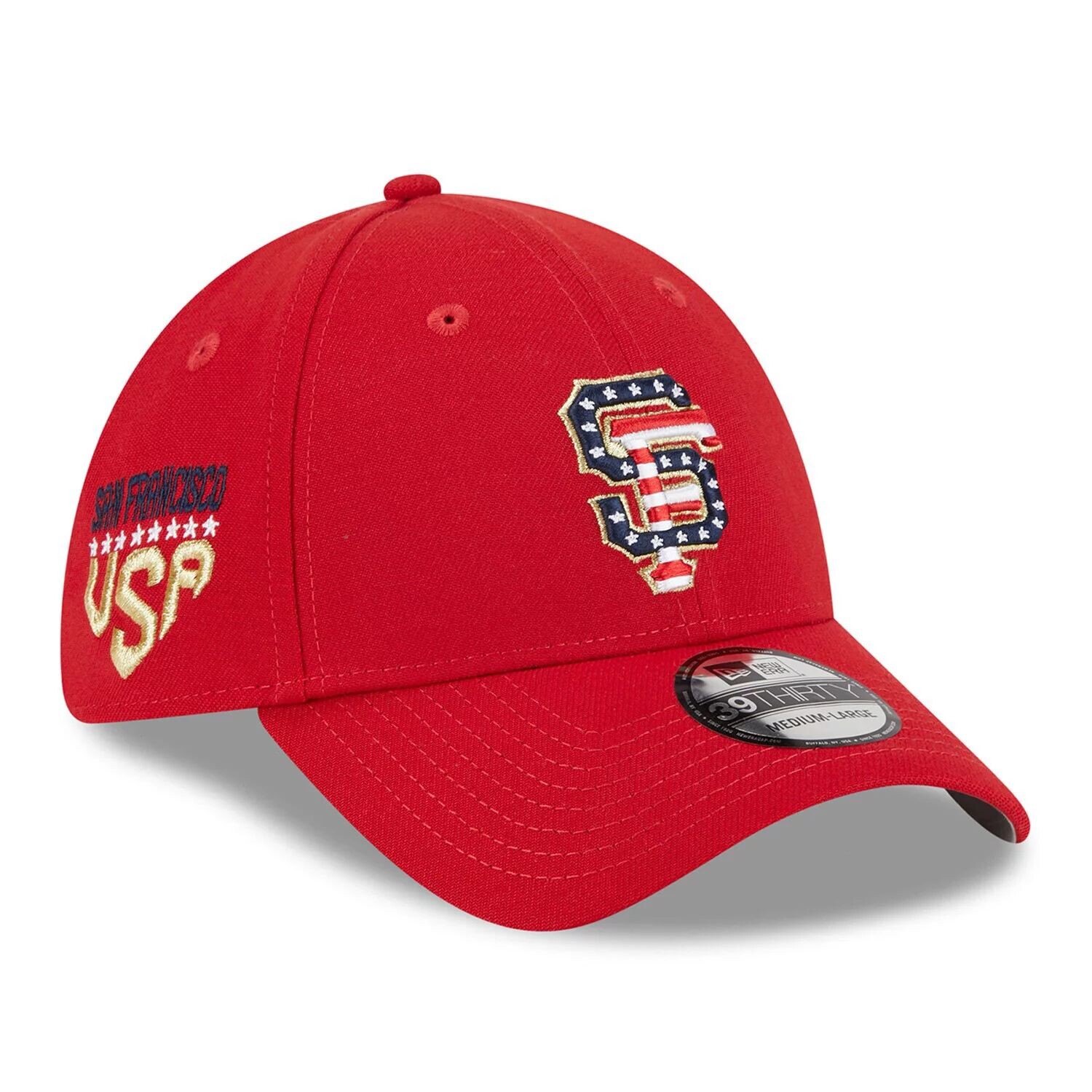 

Мужская кепка New Era Red San Francisco Giants 2023 Fourth of июля 39THIRTY Flex Fit Hat