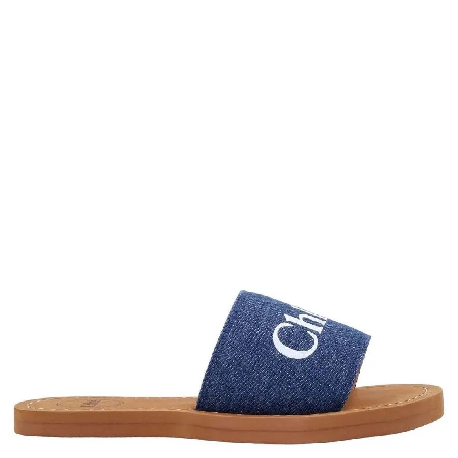 Слайдеры Chloé Girls с джинсовыми ремешками и логотипом, синий