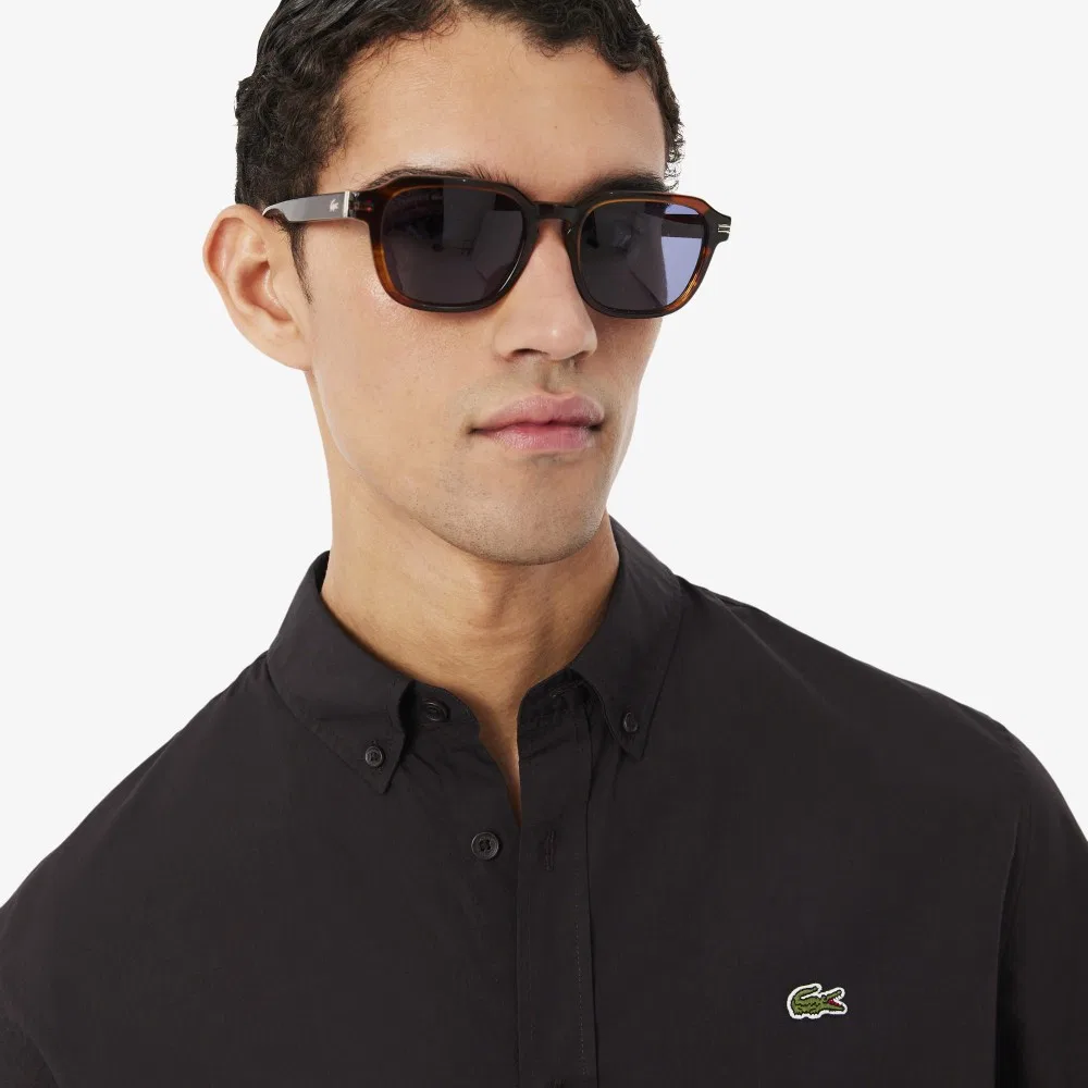 Мужская рубашка из лёгкого поплина с коротким рукавом, коричневая, от Lacoste — фото 2