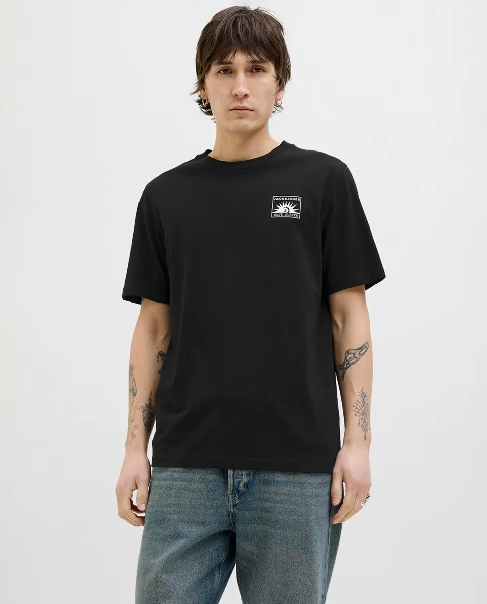 

Мужская футболка с коротким рукавом и принтом сбоку Jack & Jones, черный