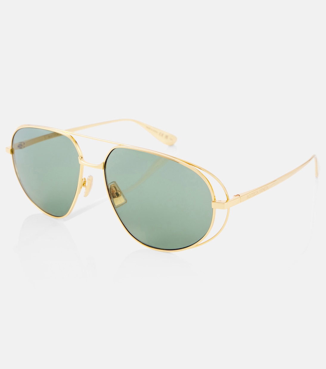 Авиаторские солнцезащитные очки Bottega Veneta, Gold-Gold-Green — фото 4