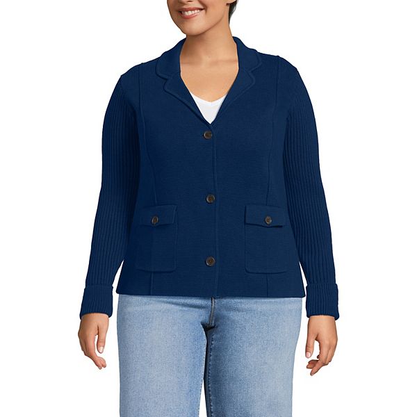 

Плюс сайз блейзер-свитер с ребристым воротником Lands' End, Deep Sea Navy