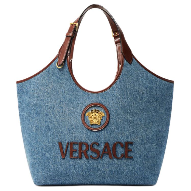 

VERSACE Сумка La Medusa Cotton женская светло-голубая и коричневая