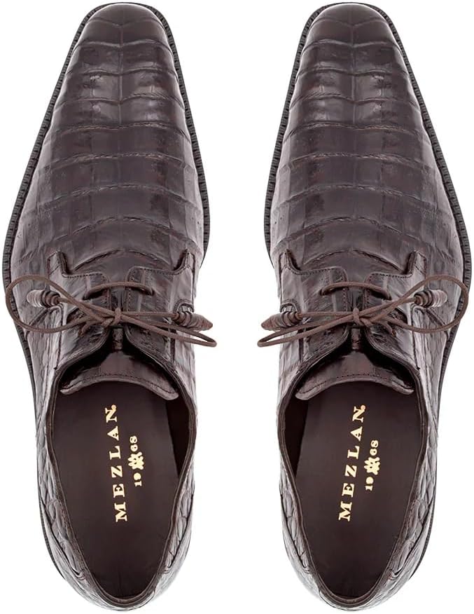 Mezlan Anderson Crocodile Lace Up - Мужские туфли-блочеры из настоящей крокодиловой кожи с простым носком и стелькой с эффектом памяти - Ручная работа в Испании, темно-коричневый — фото 4