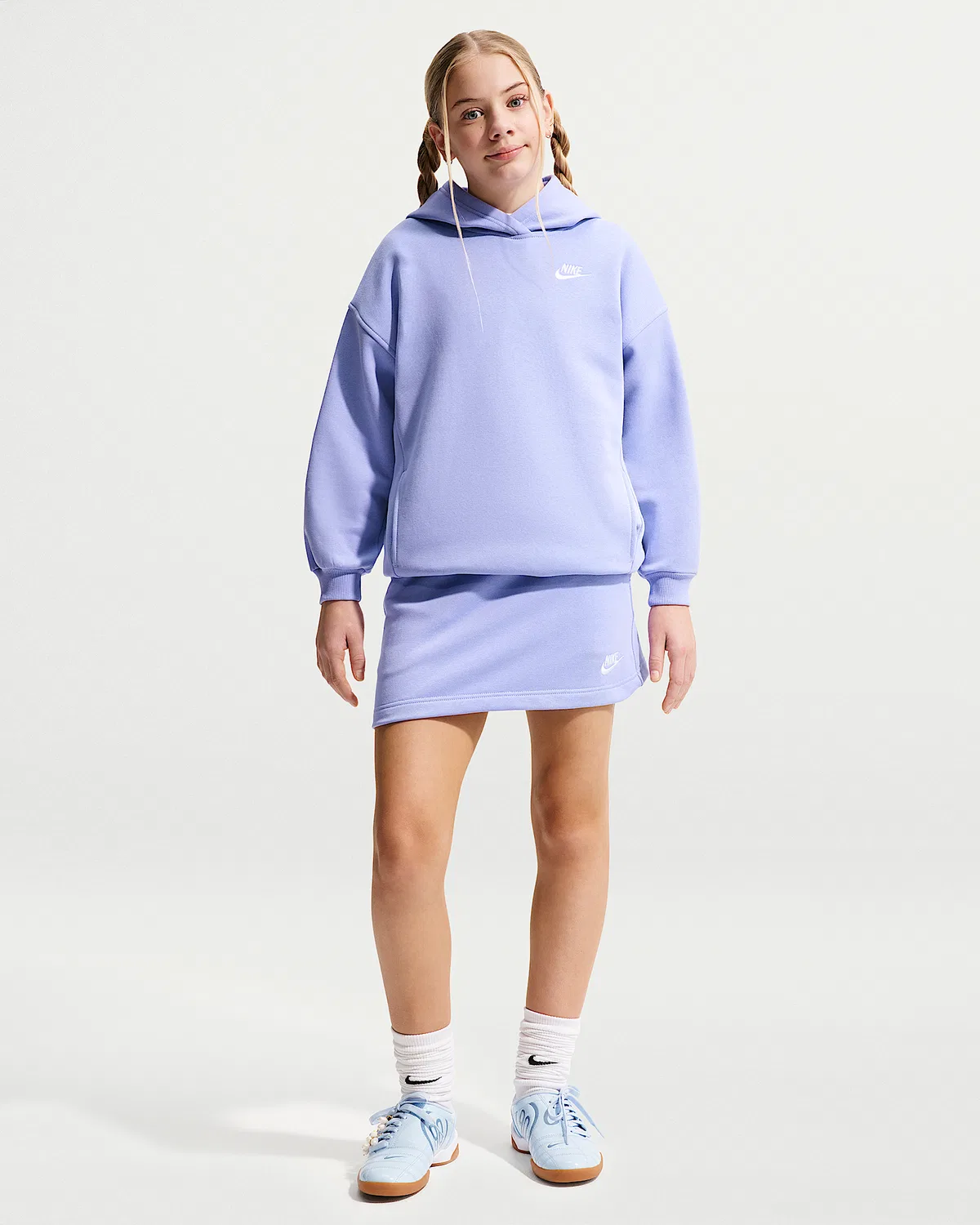 Детский оверсайз худи Nike Sportswear Club Fleece, Light Thistle/Light Thistle/White — фото 4