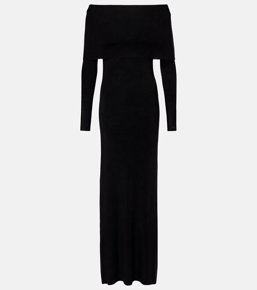Длинное платье с открытыми плечами Balenciaga, черный