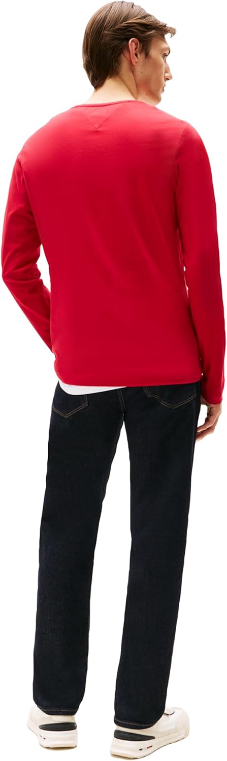 Мужские футболки Tommy Hilfiger с длинным рукавом из хлопка и эластичного хлопка, облегающие, базовые, Medium Red — фото 4