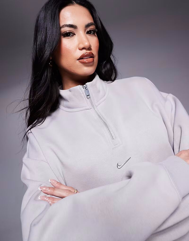 

Толстовка Nike Phoenix Fleece Gym Life Swoosh с короткой молнией серого цвета