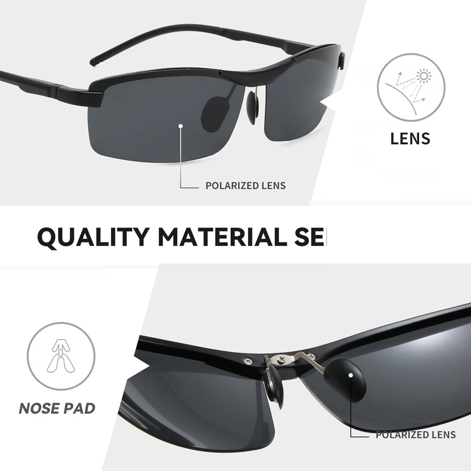 

bullabulling 3 Pack Спортивные поляризованные солнцезащитные очки для мужчин и женщин, без оправы, прямоугольные, с защитой UV400, для езды на велосипеде, рыбалки, вождения, Black/Blue/Green