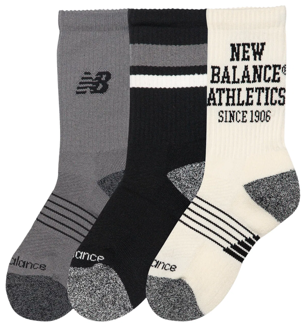 Детские носки для мальчиков, комплект из 3 пар, с ребристым верхом, New Balance, Sea Salt Castle Rock Black — фото 2