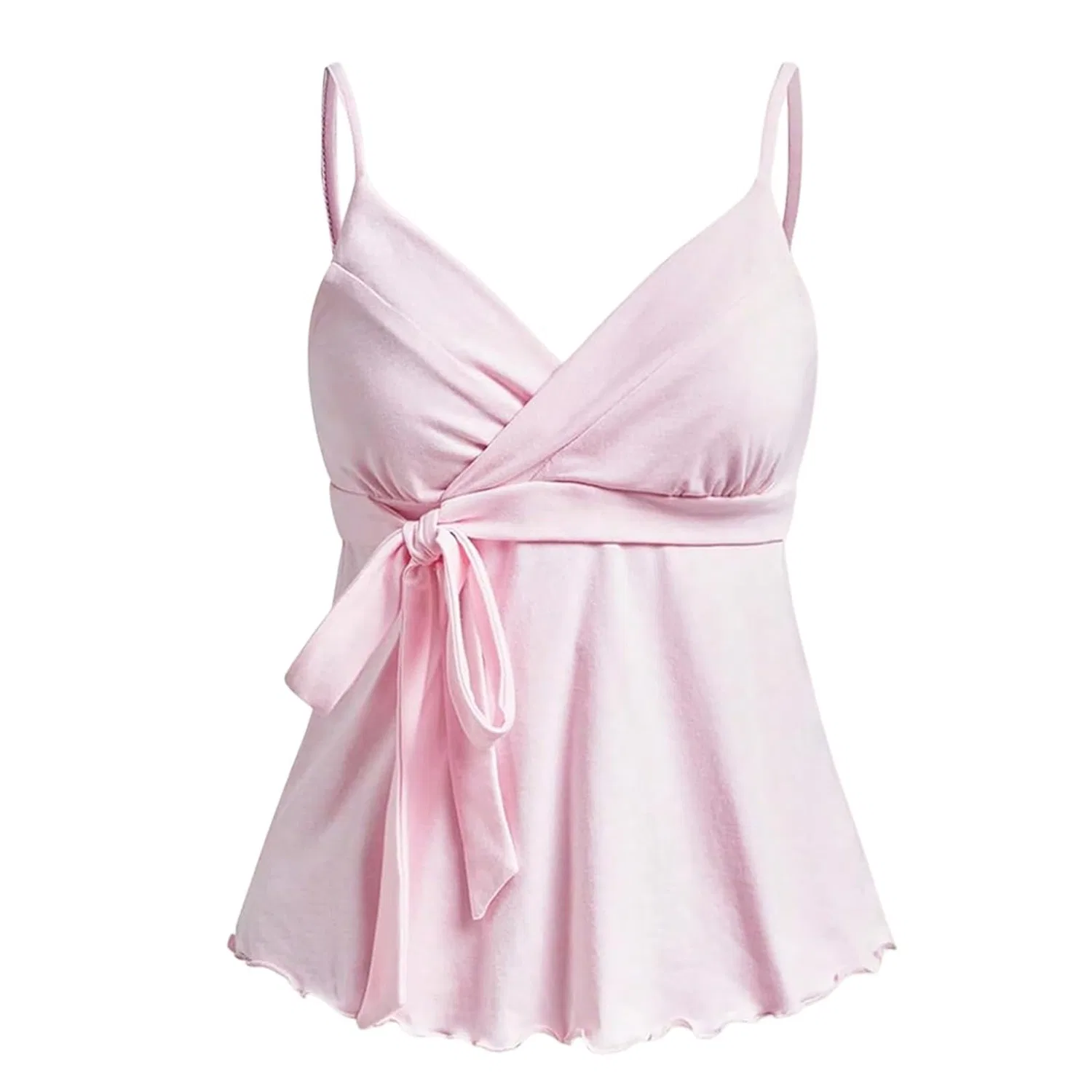 Женский топ на бретелях с принтом в горошек Y2K Women's Summer Babydoll Top 2000s Polka Dot Spaghetti Straps V Neck Cute Party Top Lace Front, Colour: Pink — фото 4
