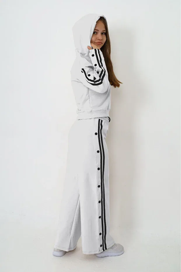 Детский спортивный костюм для девочек хлопковый с капюшоном Oversize Asortik Kids, White — фото 4