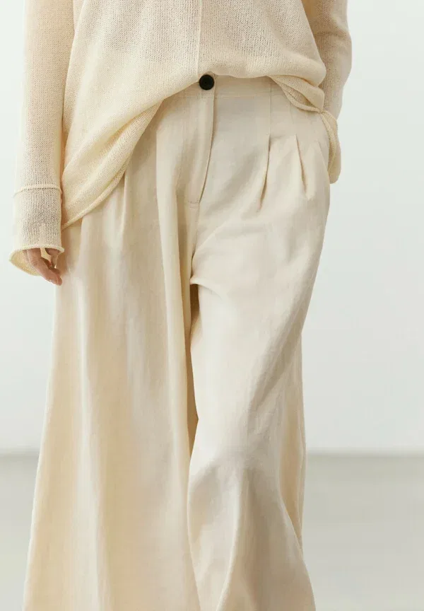 Брюки из вискозы Wide-leg cropped pants Massimo Dutti, beige, бежевый — фото 4