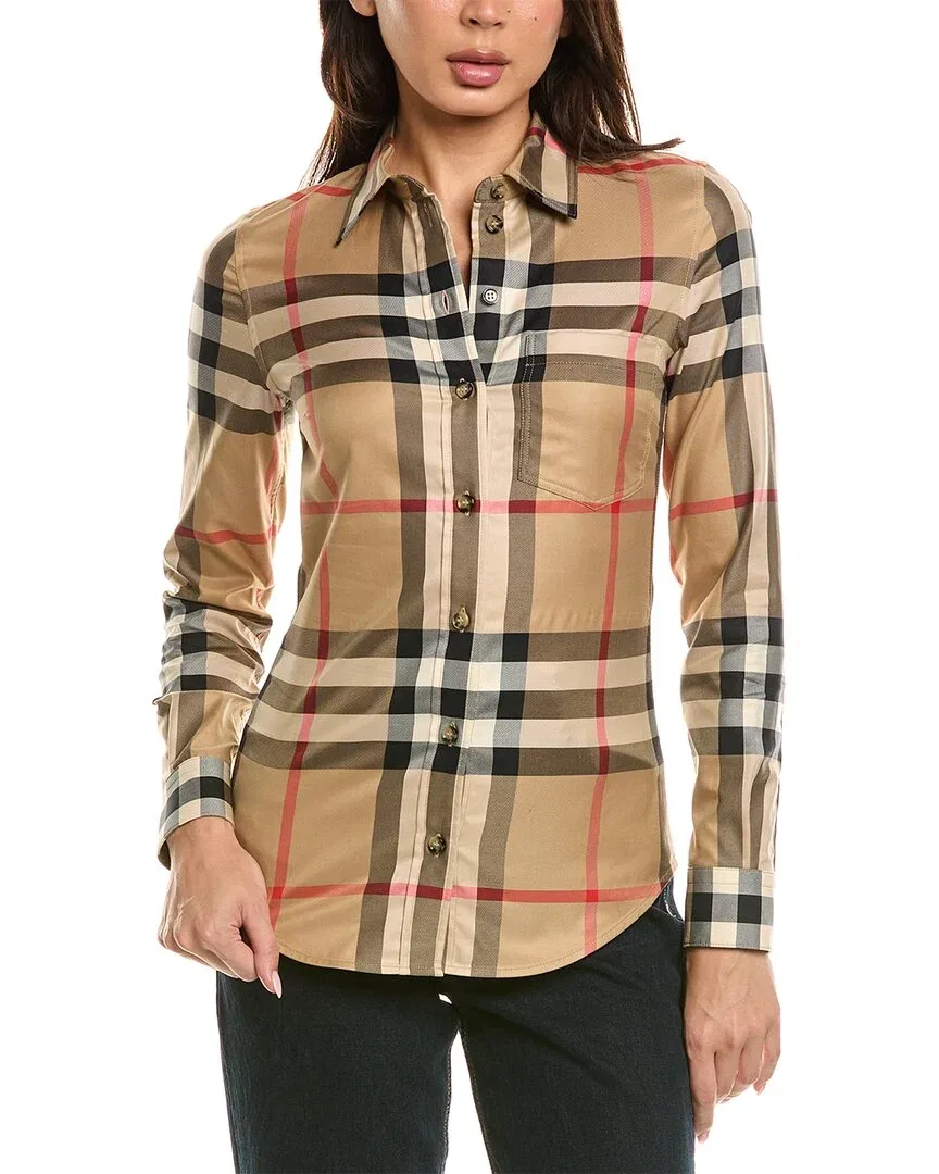 Женская рубашка с принтом Burberry Check Slim Archive, бежевый