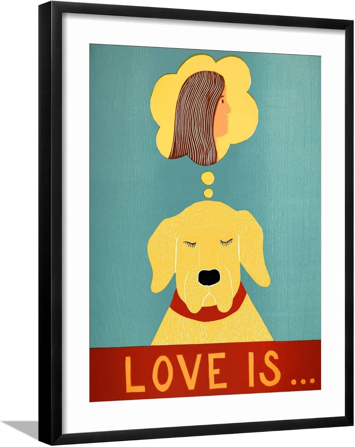 Детские ботинки для девочек с принтом Love Is Dog Girl Yellow on Black AllPosters, Black Frame