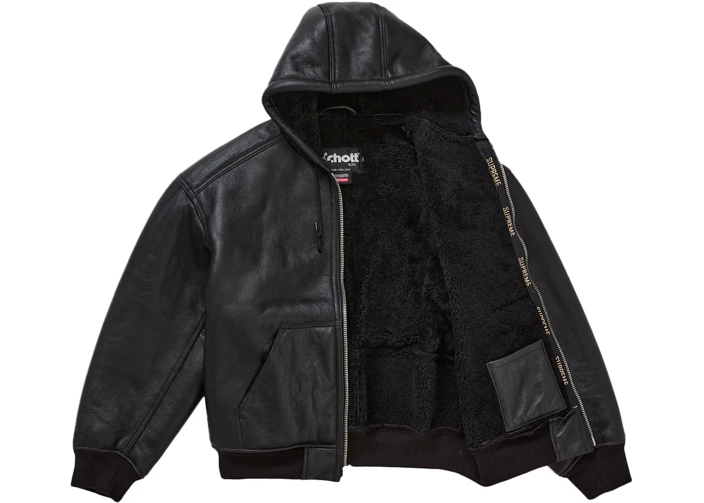 Мужская куртка с капюшоном из овчины Schott Supreme, Black — фото 2