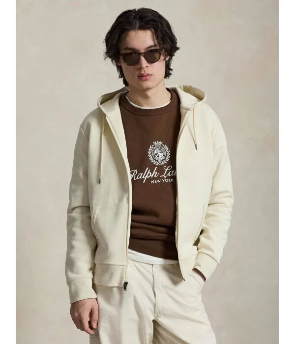 Мужская флисовая кофта с капюшоном и молнией Polo Ralph Lauren, Crema