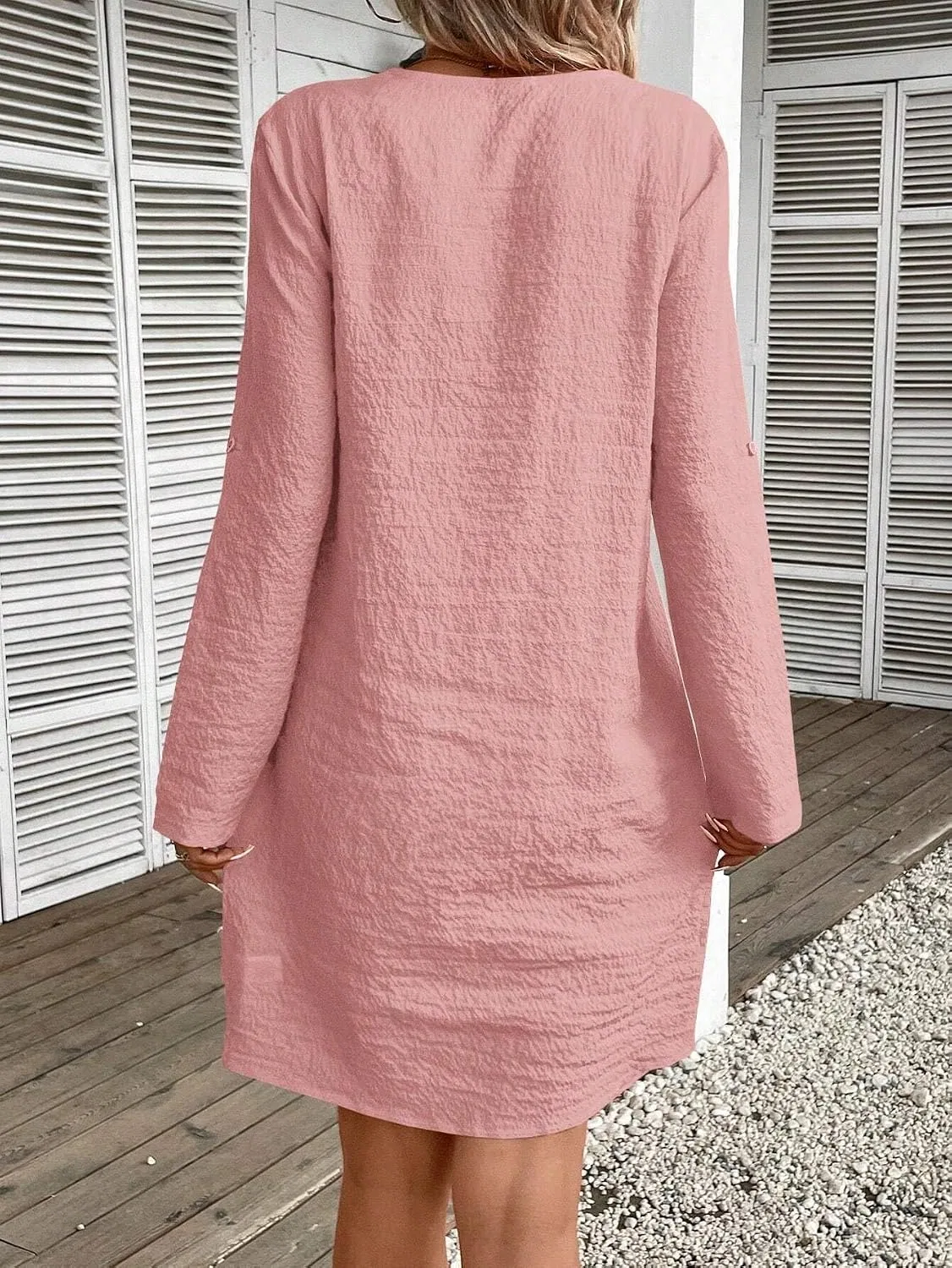 Женское короткое платье-туника с V-образным вырезом Generic, Dusty Pink — фото 2