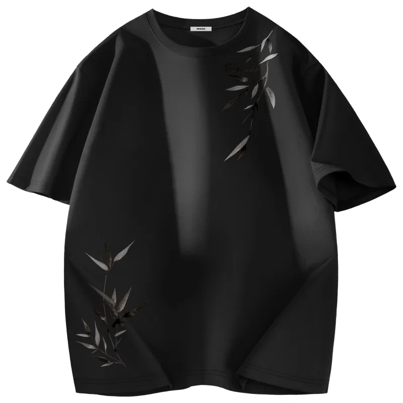 Футболка детская с принтом MINISO, Ice Silk Cooling Black Ink Wash Bamboo Leaf