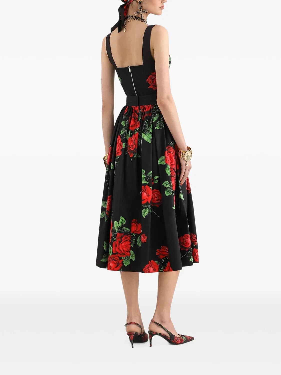 Поплиновый топ с цветочным принтом Dolce & Gabbana, черный — фото 3