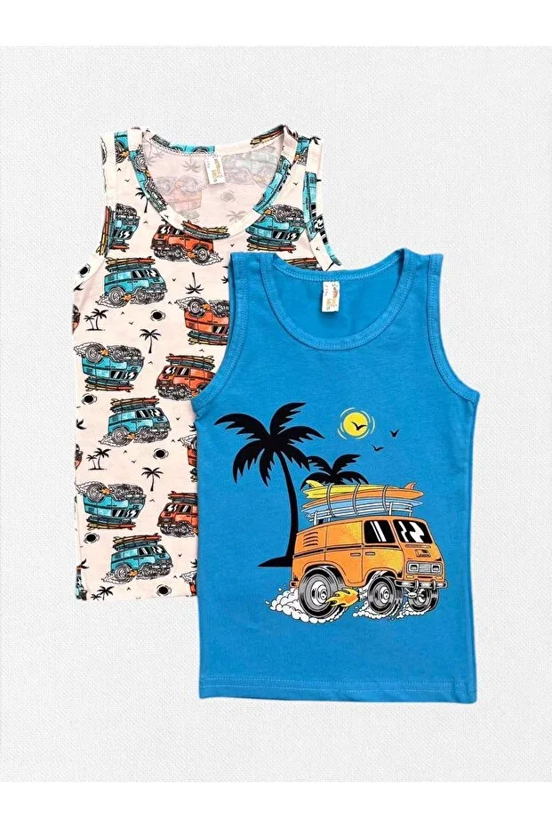 Детский комплект маек для мальчиков с принтом Elmas Kids, Blue - White
