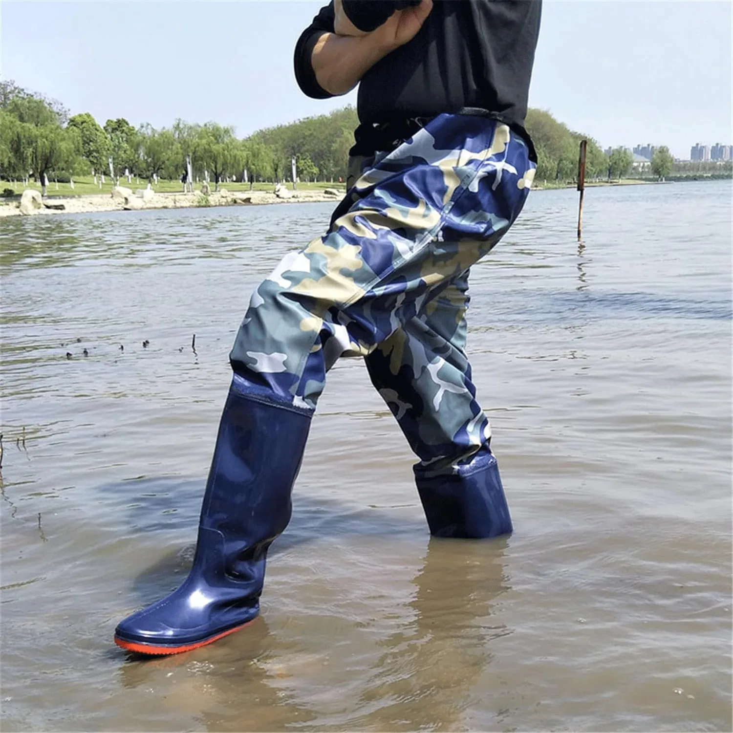 Детские сапоги-забродники для рыбалки высокие с принтом камуфляж Hja Boutiques UK, Blue Camouflage — фото 2