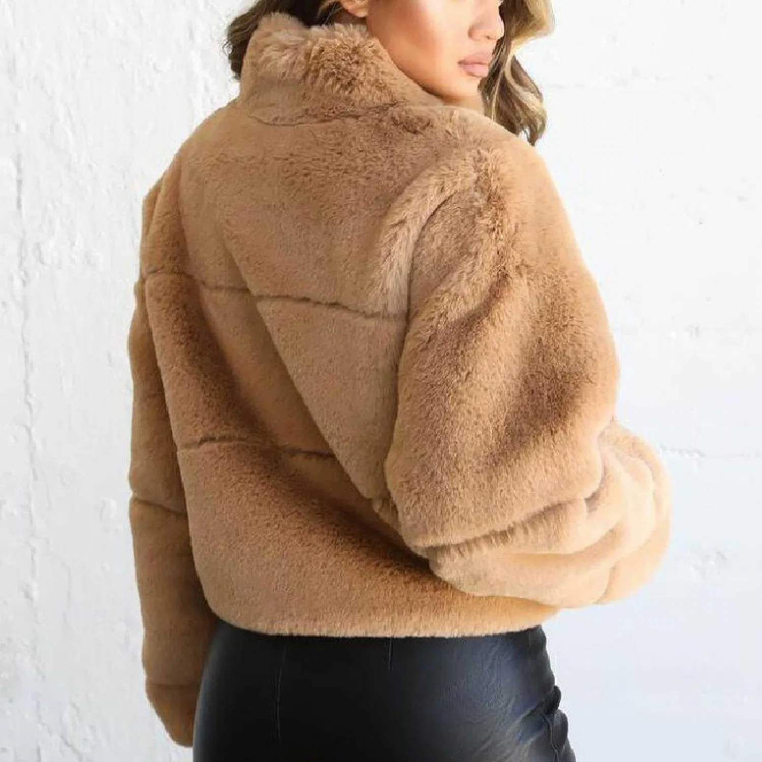 Женская куртка из искусственного меха с длинным рукавом Oversized Y2K, z03 khaki — фото 2