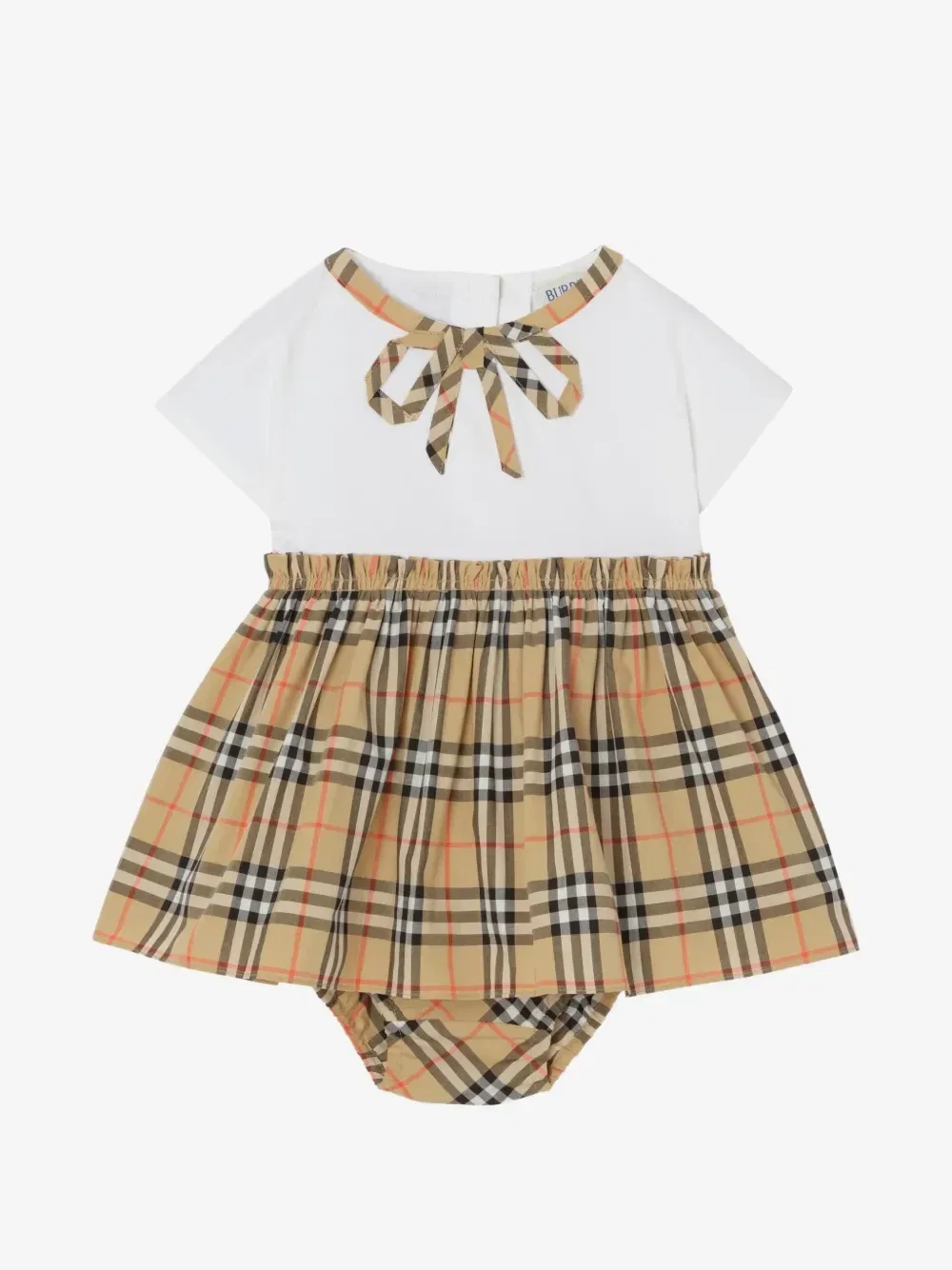 Хлопковое платье с бантиком Burberry Kids, бежевый