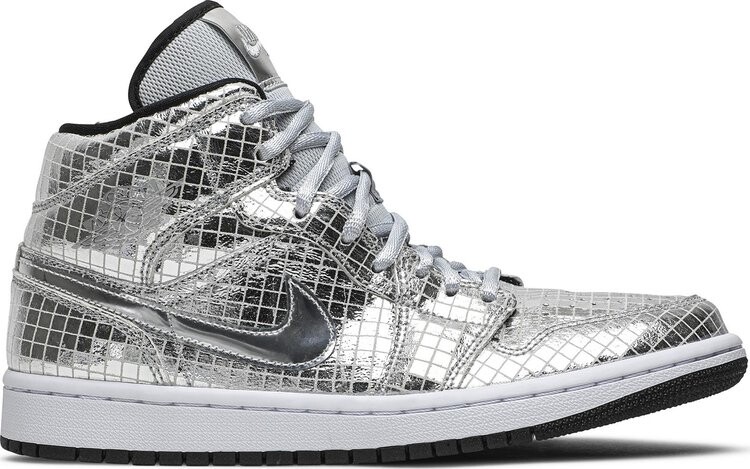 Кроссовки Wmns Air Jordan 1 Mid Disco Ball, серебряный