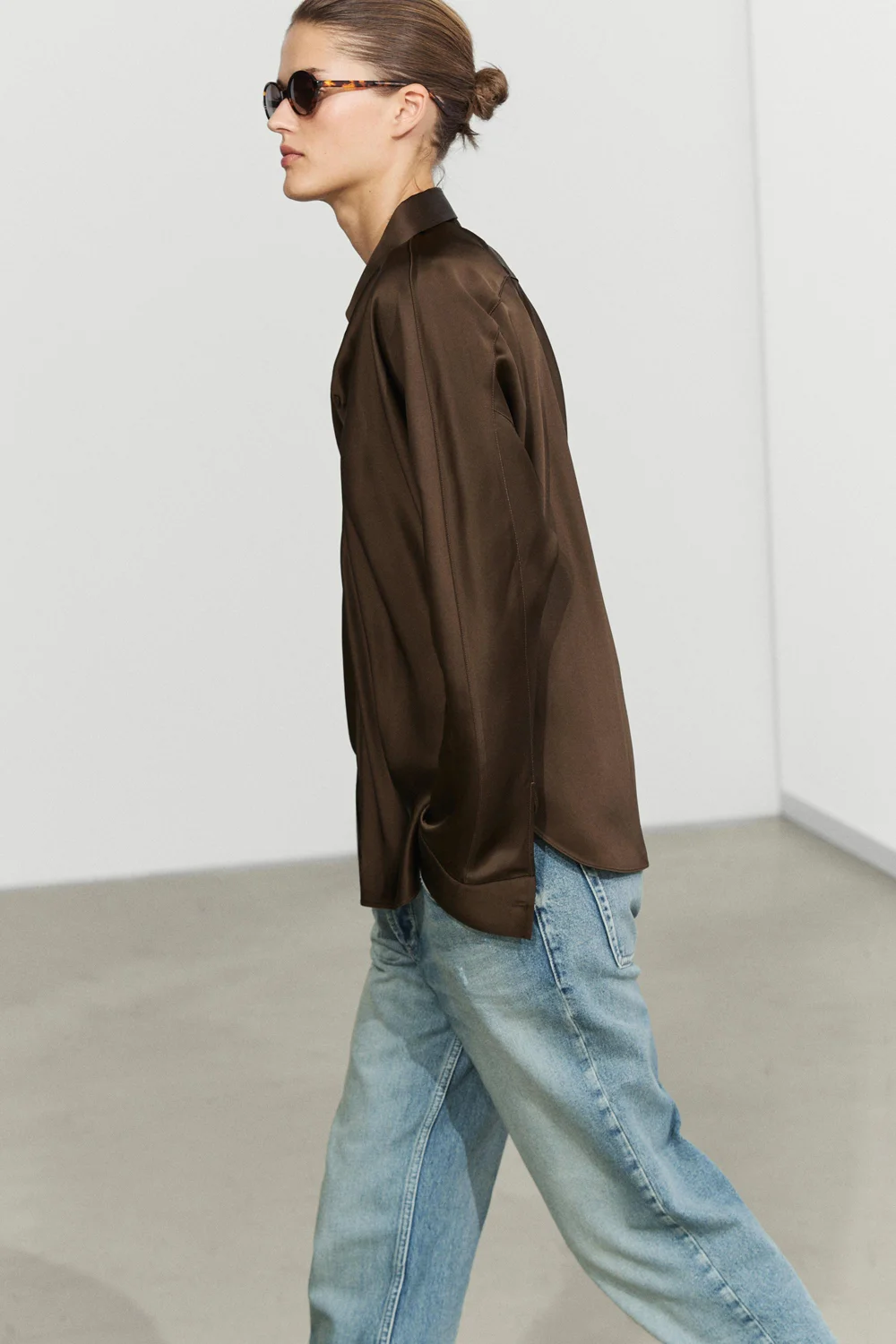 Рубашка Massimo Dutti Flowing Satin, тоффи — фото 3