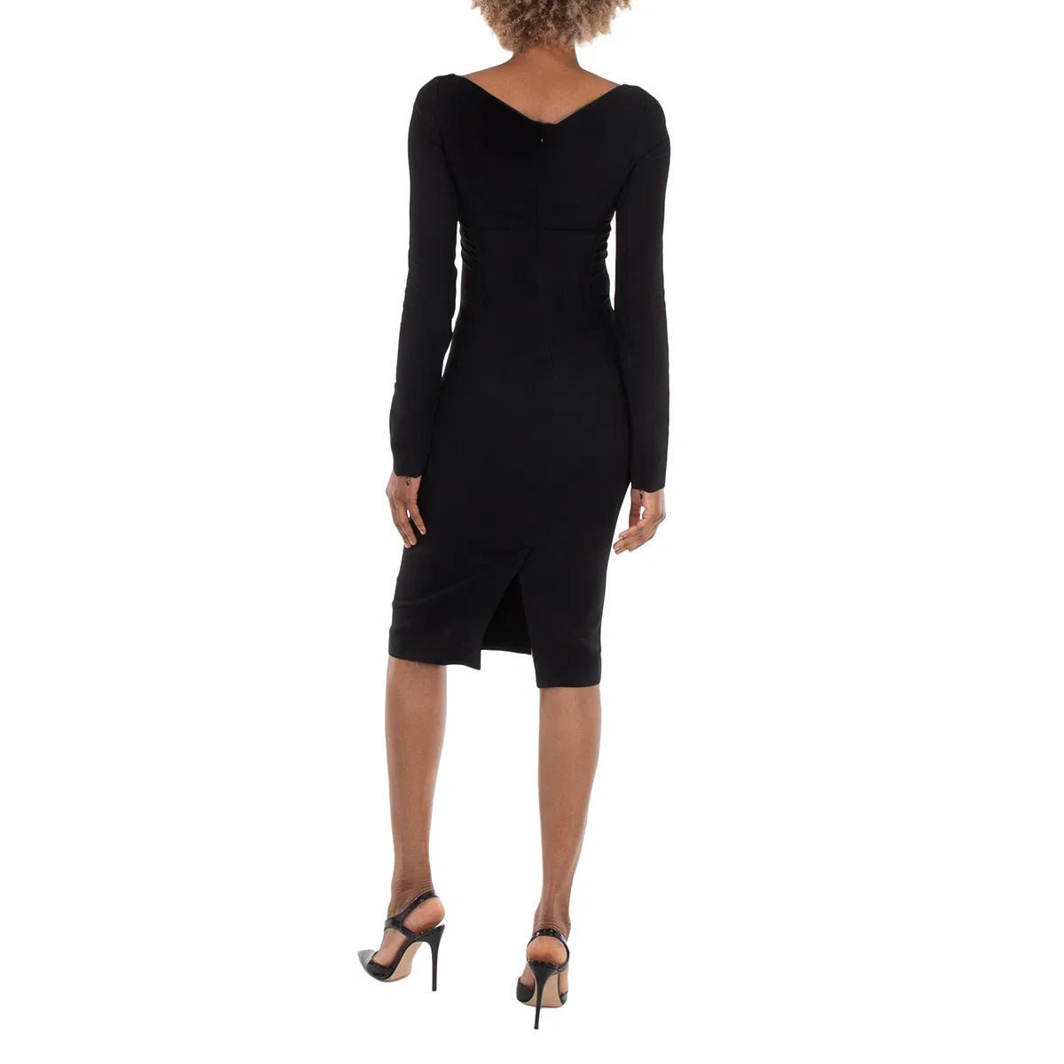 Платье с длинным рукавом из стрейч-вискозы Long-Sleeve Stretch Viscose Cady Dress Burberry, Black — фото 4