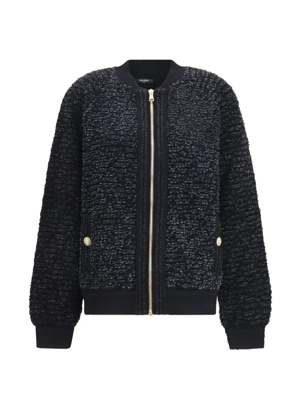 Жакет из букле, расшитый пайетками Balmain, черный