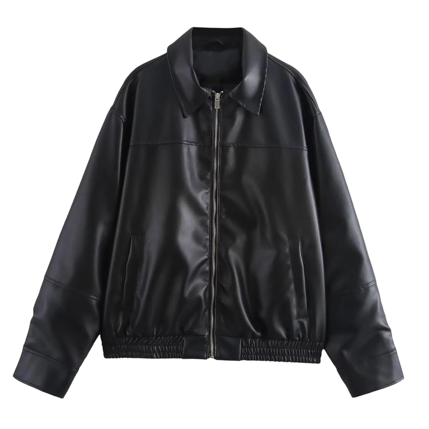 Женская куртка-косуха oversize с молнией, с длинным рукавом, стиль байкера, Nero