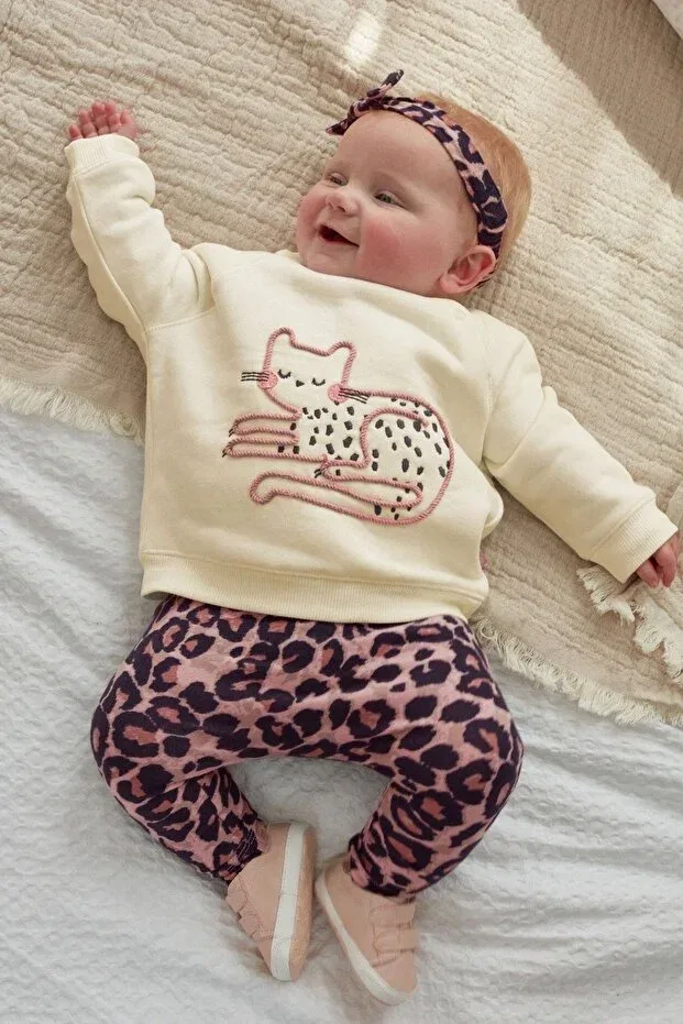 Детский комплект из футболки и шорт хлопковый с принтом Next Baby, Leopard — фото 3