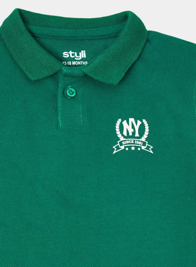 Styli Футболка поло с принтом NY regular fit, темно-зеленый — фото 4
