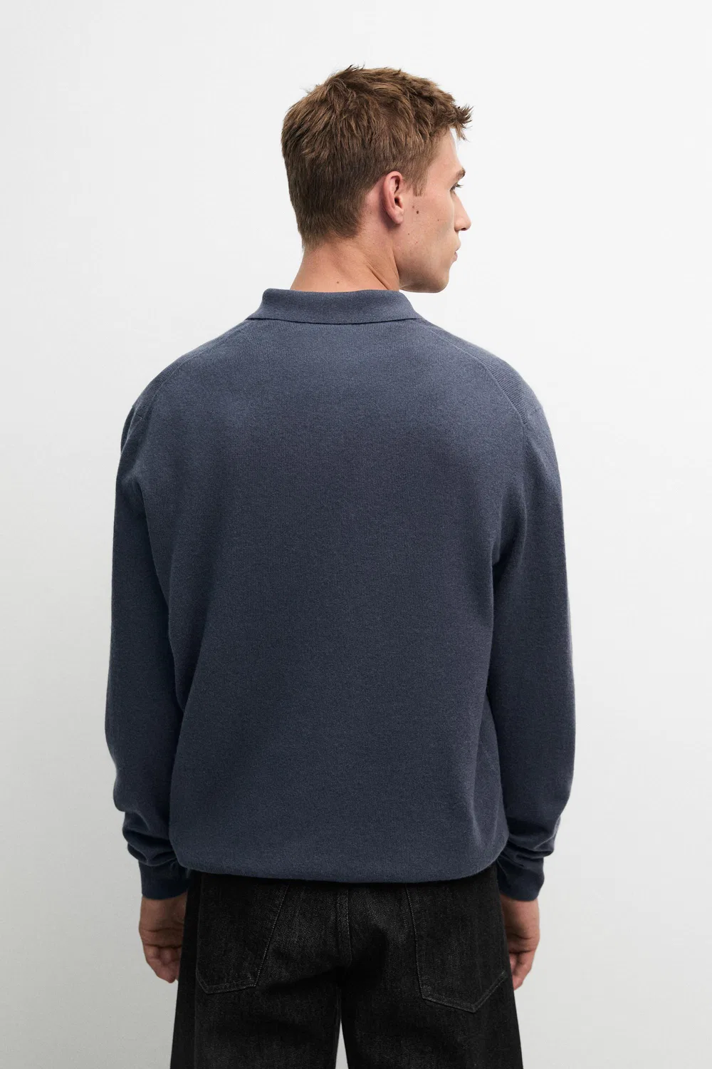 Поло-свитер Massimo Dutti Wool Blend Knit, темно-синий — фото 4