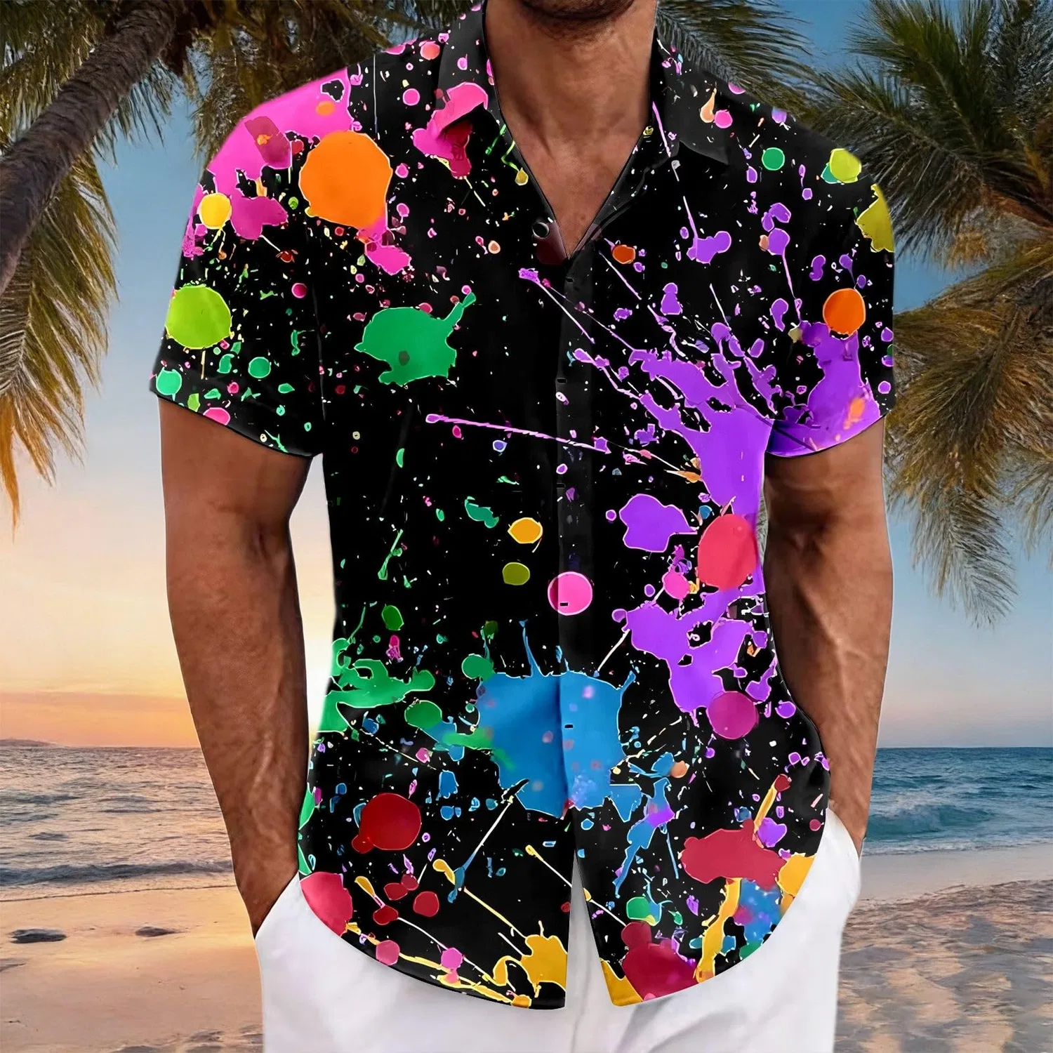 Мужская рубашка с коротким рукавом на пуговицах, Multicolor-10 — фото 2