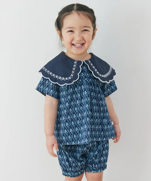Детский комплект для девочек с цветочным принтом, модель Flower Print, moimoln, Navy
