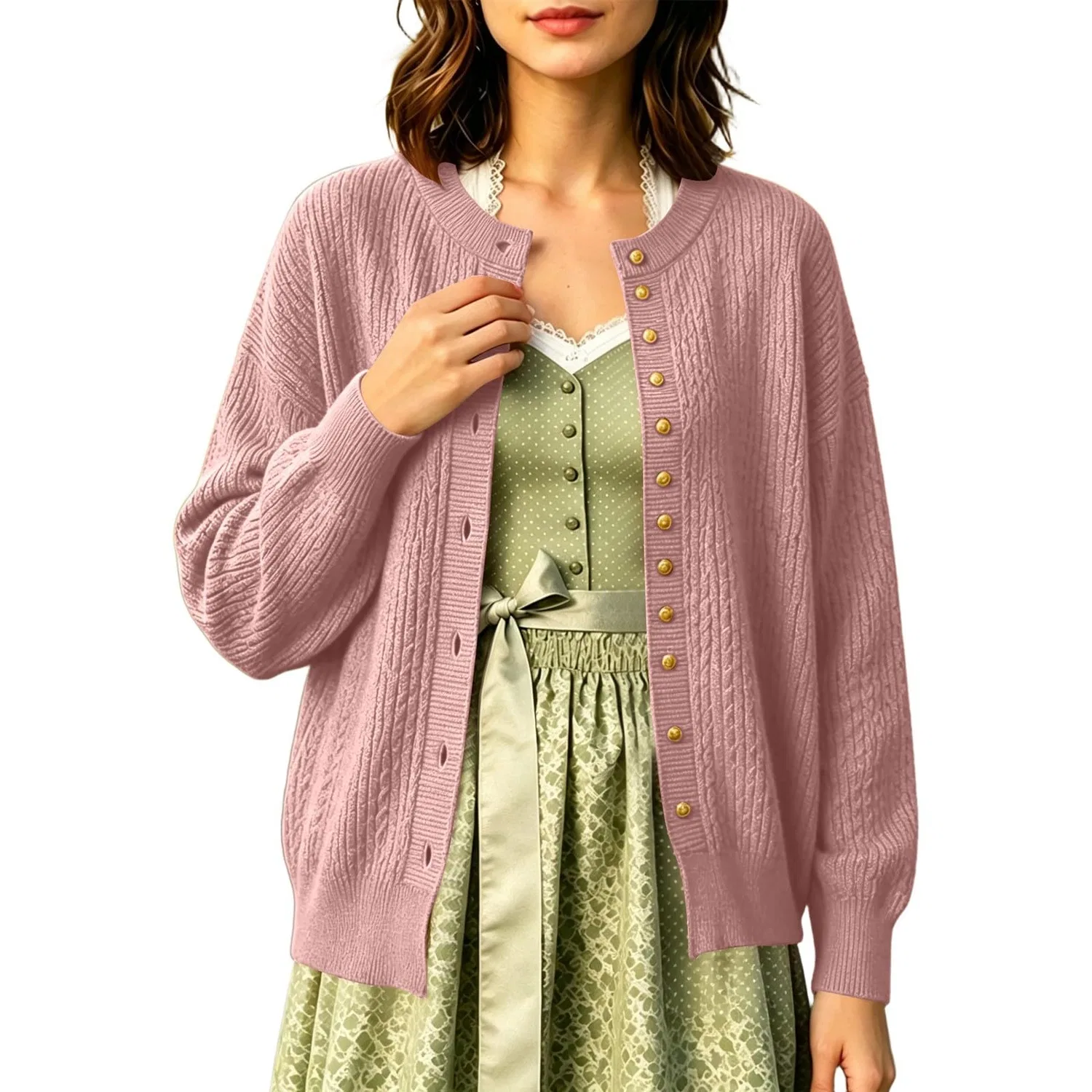 Женское легкое кардиган с кружевными вставками с коротким рукавом, 4-rosa