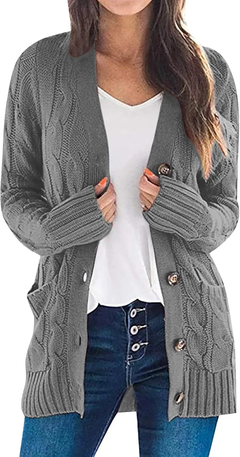 Женский кардиган на пуговицах с косами, модель Open Front Cardigan, X3-Dark Gray