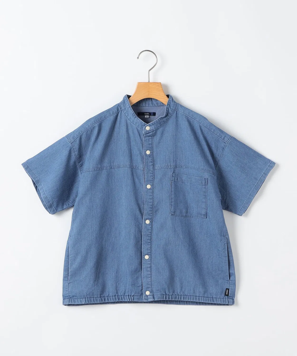 Детская рубашка из денима с воротником-стойкой SHIPS, Light Blue