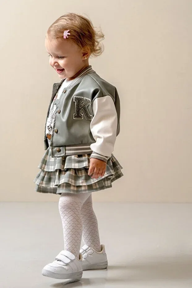 Детский комплект для девочек кожаный с принтом Party Jnf Kids, Mint Green — фото 3