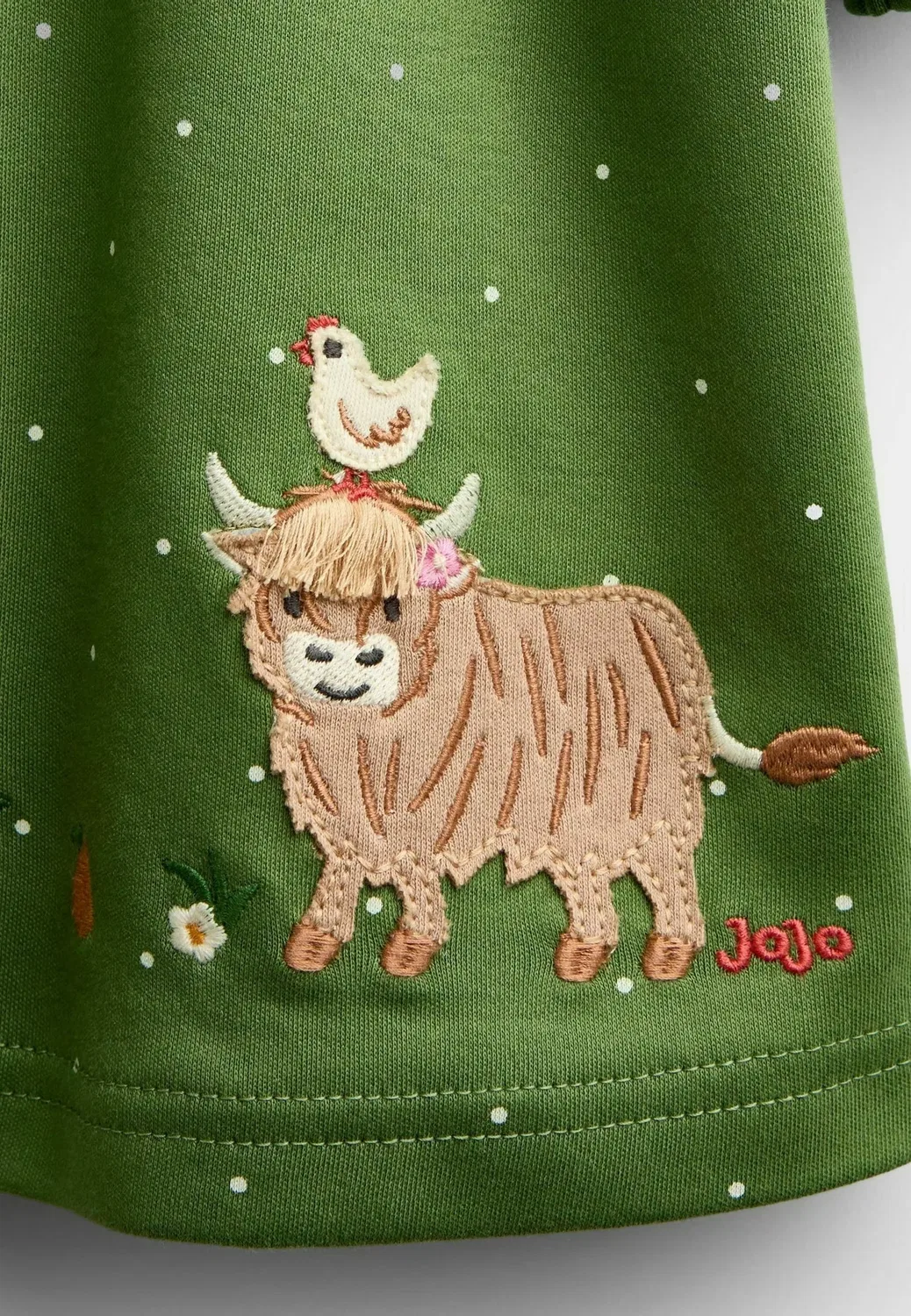 Платье с аппликацией и пуговицами спереди - трикотажное платье Jojo Maman Bébé, Khaki Green Farm — фото 3