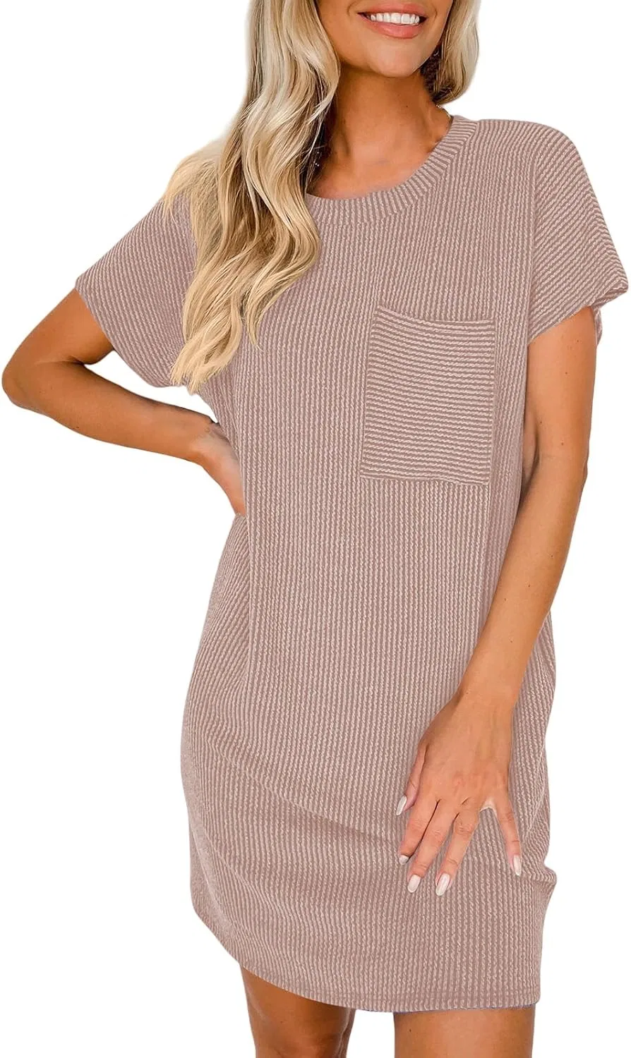 Женское летнее мини-платье A-силуэта с коротким рукавом, Light Brown