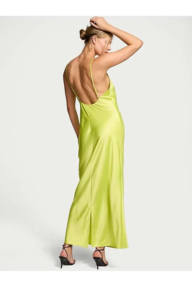 Женская ночная рубашка с принтом сатиновая Victoria'S Secret, Light Yellow — фото 2