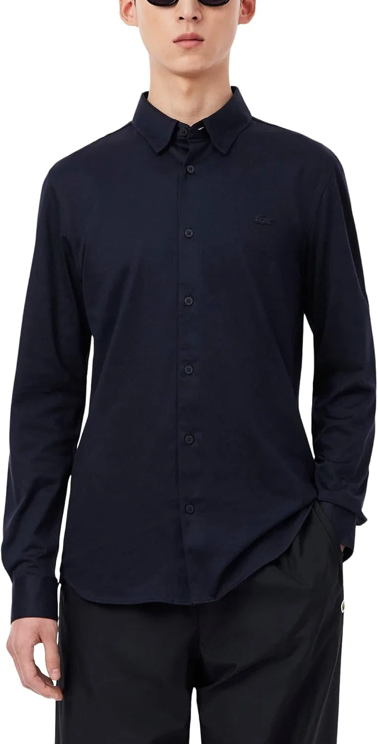 Мужская рубашка на пуговицах из хлопкового канваса Commuter Shirt, Lacoste, Abysm
